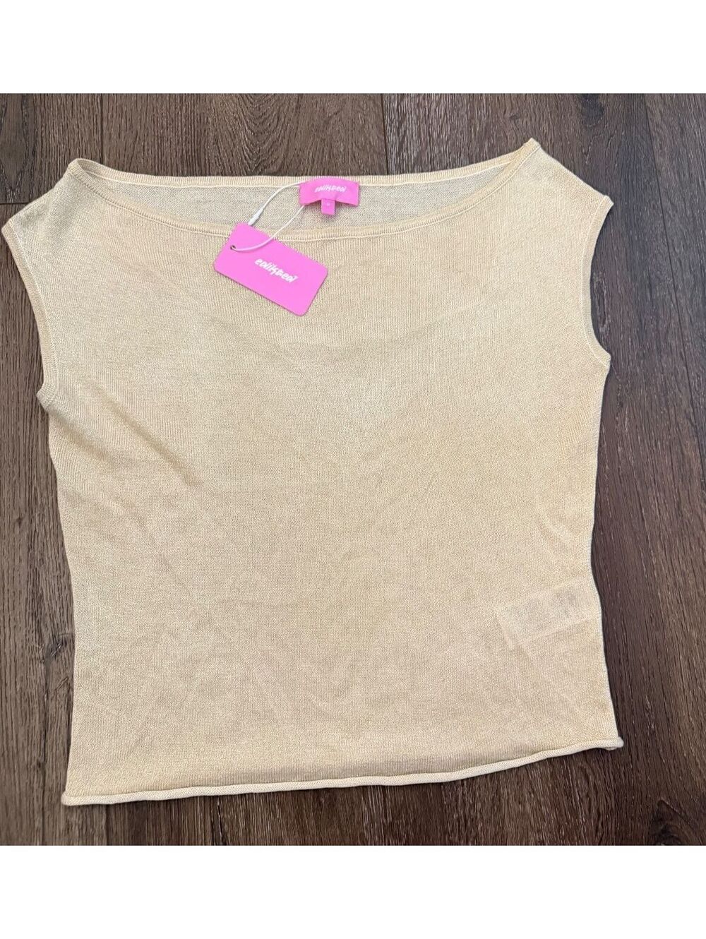 Edikted Gold Metallic Boat Neck Top NWT Sleeveless Y2K Size M